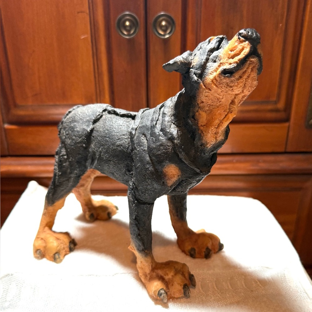 "A Breed Apart" Whimsical exaggerated Rottweiler figurine made of stone resin